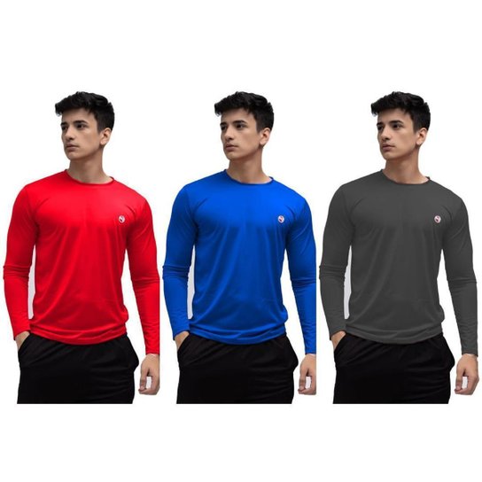 Kit 3 Camisa Masculina Térmica Manga Longa Com Proteção Uv 50+