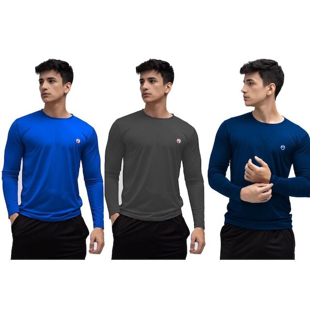 Kit 3 Camisa Masculina Térmica Manga Longa Com Proteção Uv 50+