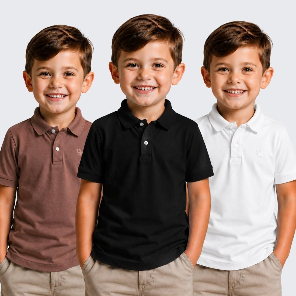 Kit 3 Camisa Polo Infantil Menino Piquet Manga Curta