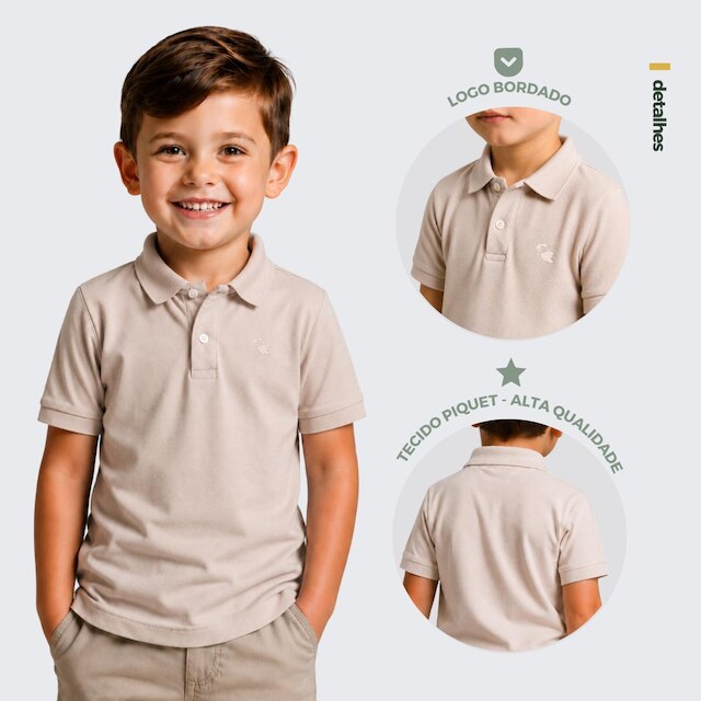 Kit 3 Camisa Polo Infantil Menino Piquet Manga Curta