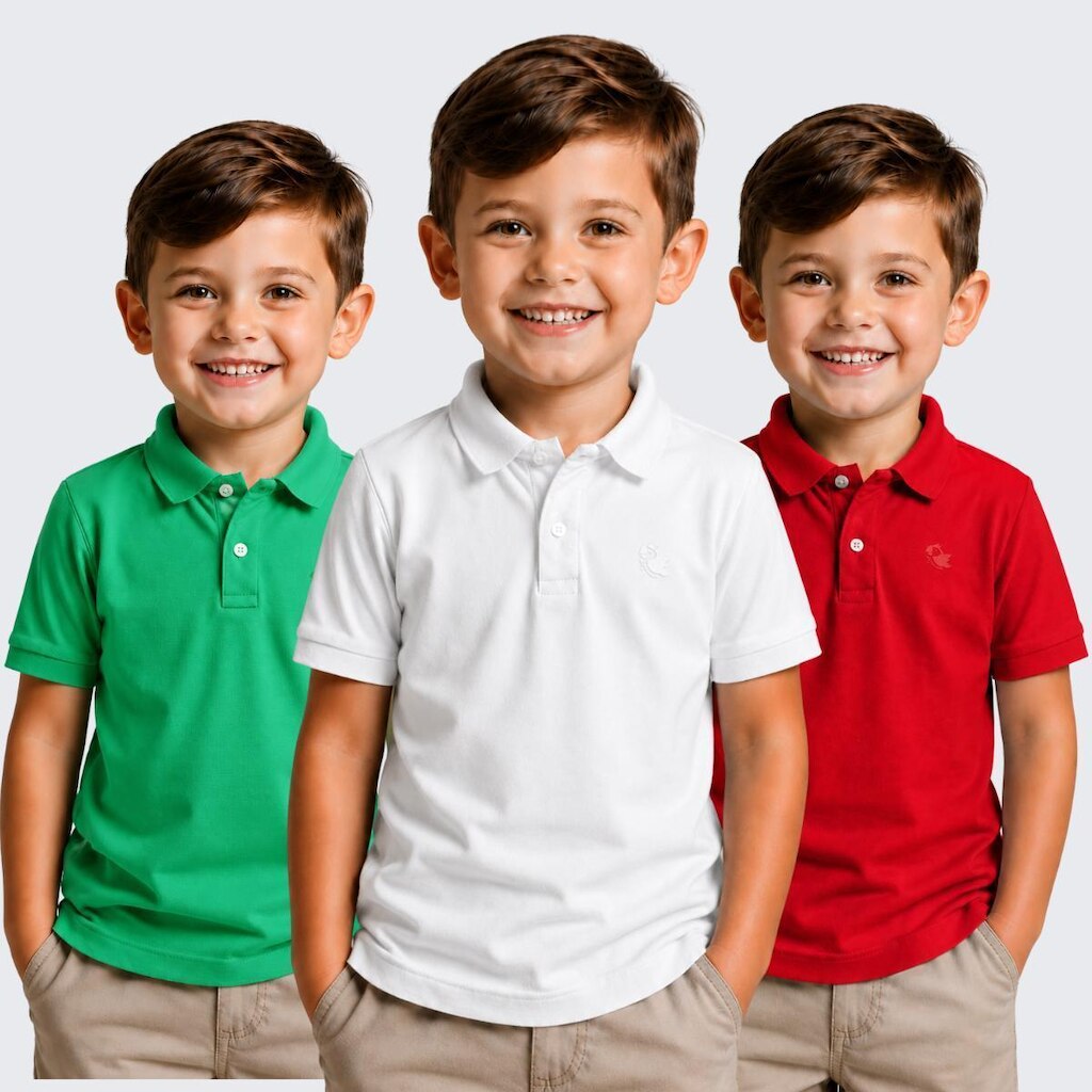 Kit 3 Camisa Polo Infantil Menino Piquet Manga Curta