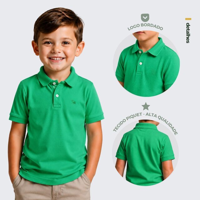 Kit 3 Camisa Polo Infantil Menino Piquet Manga Curta