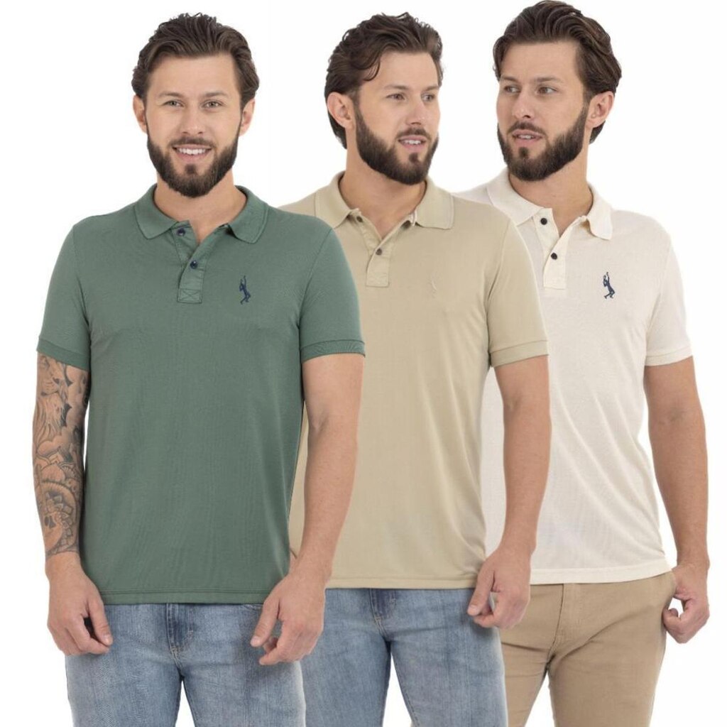 Kit 3 Camisa Polo Masculina Piquet Casual Trabalho