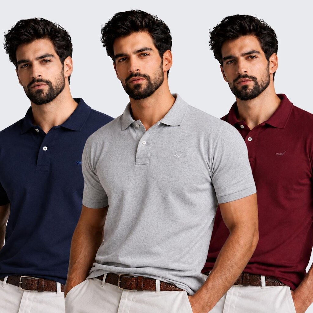 Kit 3 Camisa Polo Masculina Piquet Premium