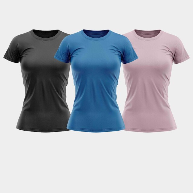 Kit 3 Camisas Proteção Solar Manga Curta Feminina Blusa Térmica