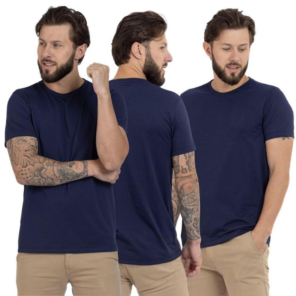 Kit 3 Camiseta Básica Casual Masculina Confortável em Malha Leve