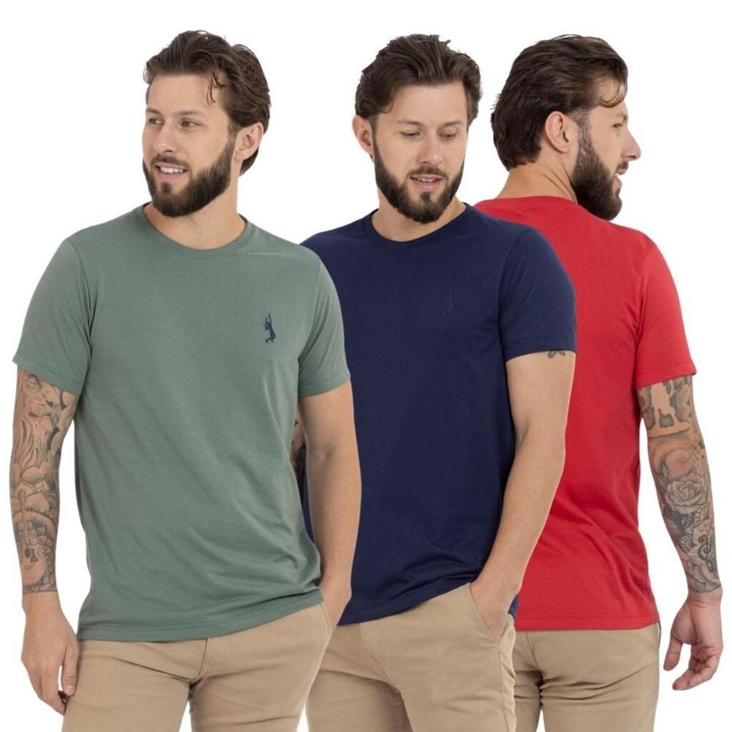 Kit 3 Camiseta Básica Casual Masculina Confortável em Malha Leve