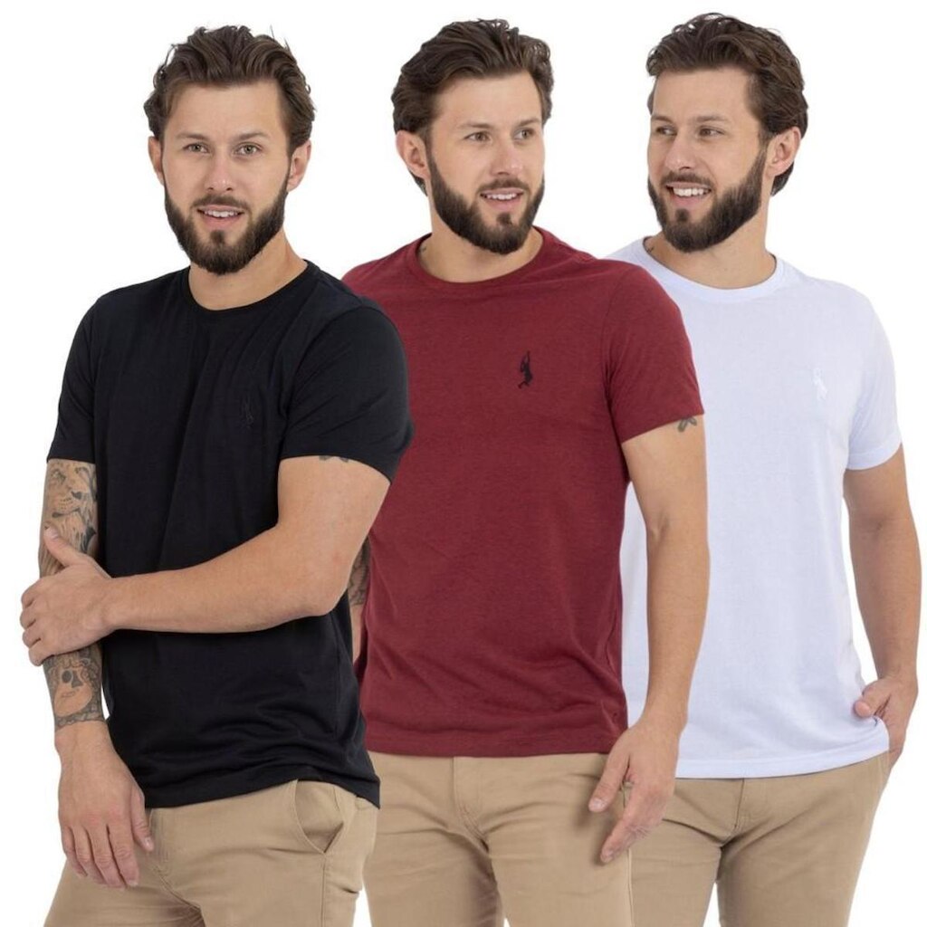 Kit 3 Camiseta Básica Casual Masculina Confortável em Malha Leve