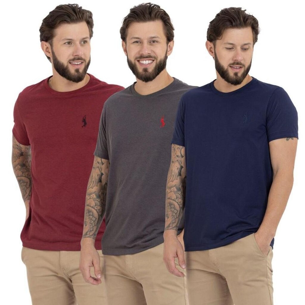 Kit 3 Camiseta Básica Casual Masculina Confortável em Malha Leve