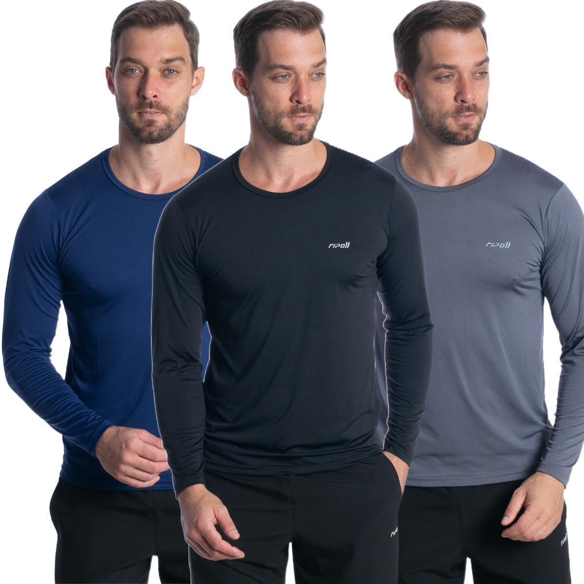 Kit 3 Camiseta Camisa Segunda Pele Proteção Solar Uv Termica - Marinho+Chumbo Menor preço em Kit 3 Camiseta Camisa Segunda Pele Proteção Solar Uv Termica - Marinho+Chumbo