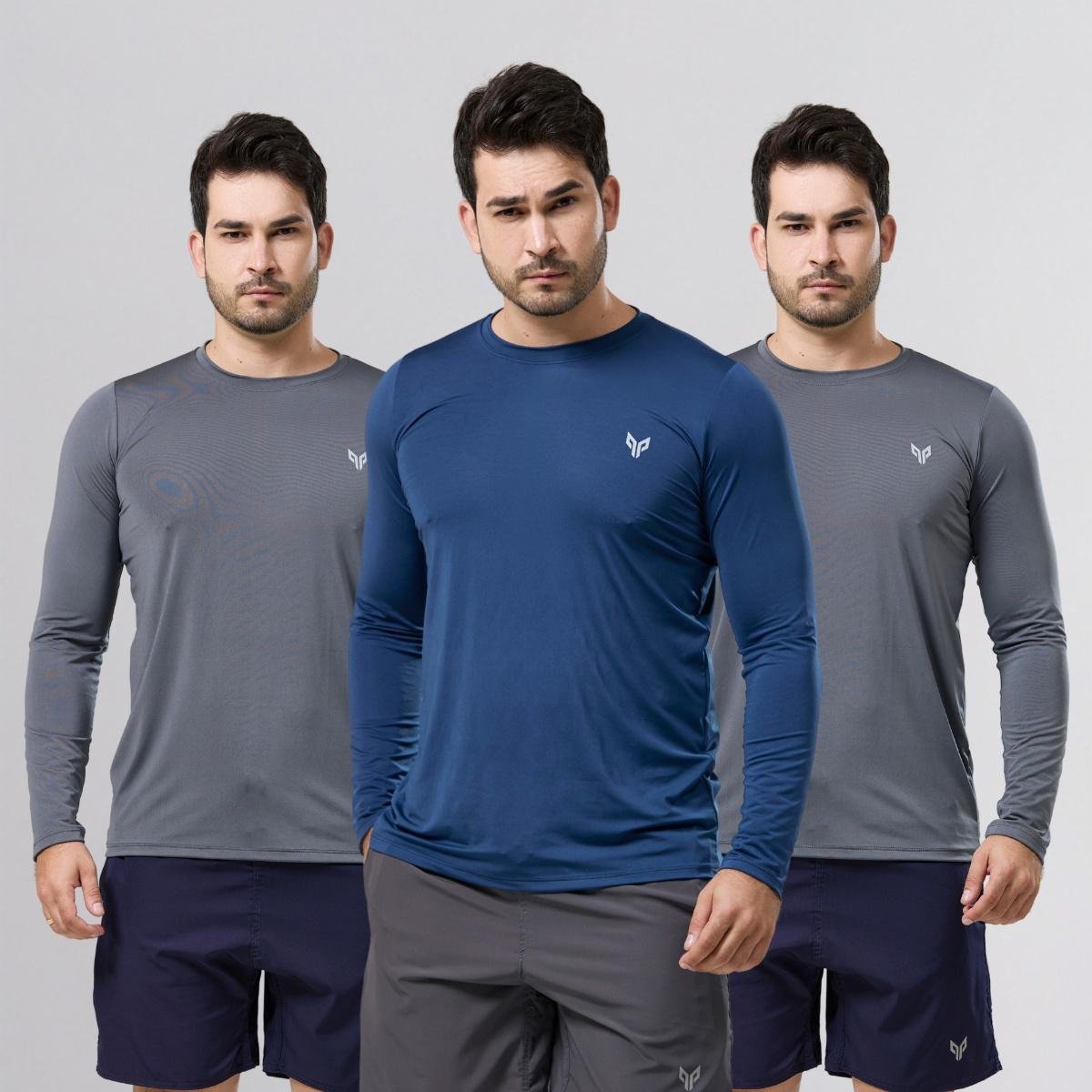 Kit 3 Camiseta Camisa Térmica Segunda Pele Manga Longa Proteção Solar UV 50+ Termica Masculina Menor preço em Kit 3 Camiseta Camisa Térmica Segunda Pele Manga Longa Proteção Solar UV 50+ Termica Masculina