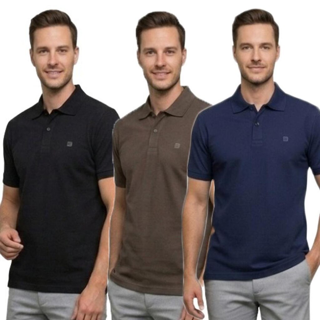 Kit 3 Camiseta Gola Polo Piquet Masculina Casual Basica Com Botões Manga Curta Toque Macio Conforto