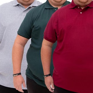 Kit 3 Camiseta Gola Polo Plus Size Masculina Lisa Manga Curta Piquet Moderna Tecido Confortavel