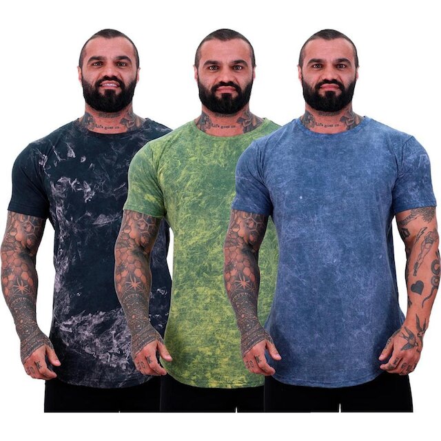Kit 3 Camiseta Longline 100% Algodão Masculina MXD Conceito Lavado Estonado