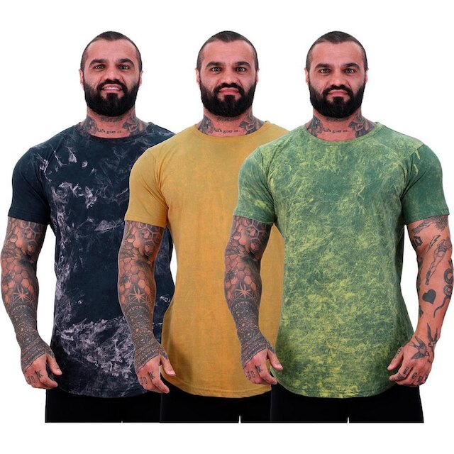 Kit 3 Camiseta Longline 100% Algodão Masculina MXD Conceito Lavado Estonado