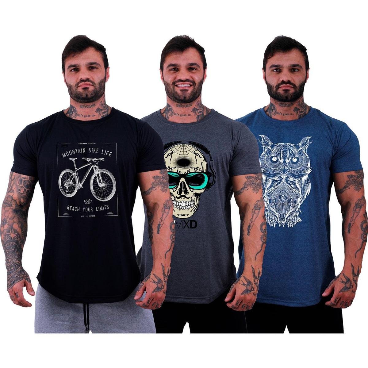 Kit 3 Camiseta Longline Masculina MXD Conceito Básico Sport Fitness Silk Screen Menor preço em Kit 3 Camiseta Longline Masculina MXD Conceito Básico Sport Fitness Silk Screen