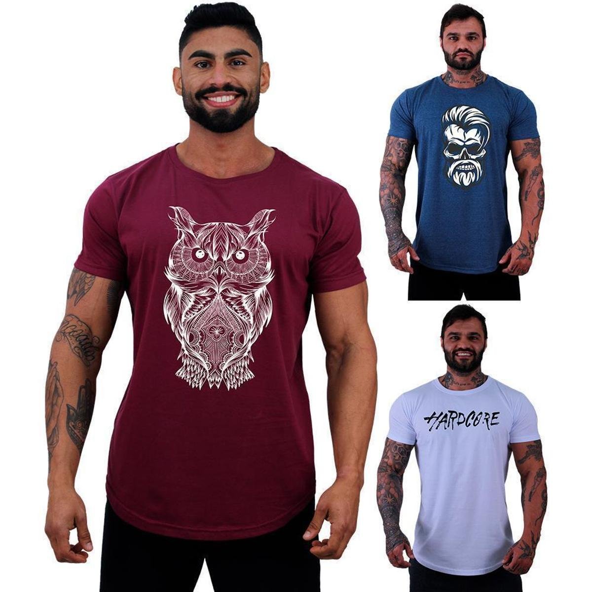 Kit 3 Camiseta Longline Masculina MXD Conceito Básico Sport Fitness Silk Screen Menor preço em Kit 3 Camiseta Longline Masculina MXD Conceito Básico Sport Fitness Silk Screen