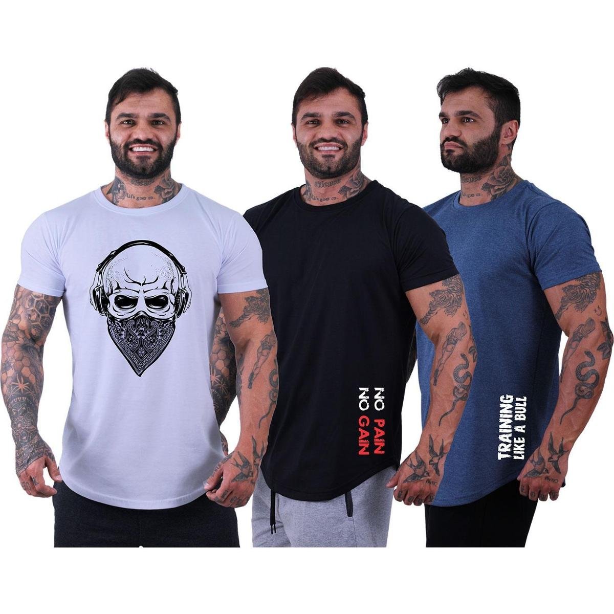 Kit 3 Camiseta Longline Masculina MXD Conceito Básico Sport Fitness Silk Screen Menor preço em Kit 3 Camiseta Longline Masculina MXD Conceito Básico Sport Fitness Silk Screen