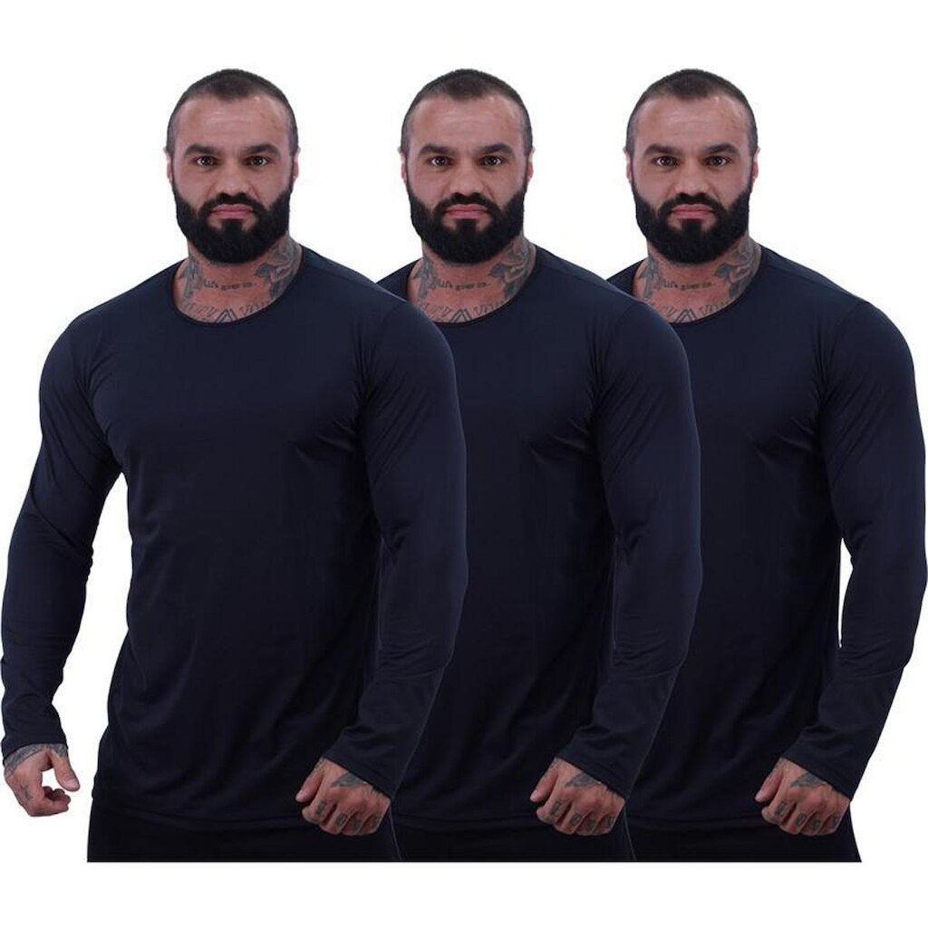 Kit 3 Camiseta Manga Longa MXD Conceito 90% Poliéster 10% Elastano Proteção UV50+