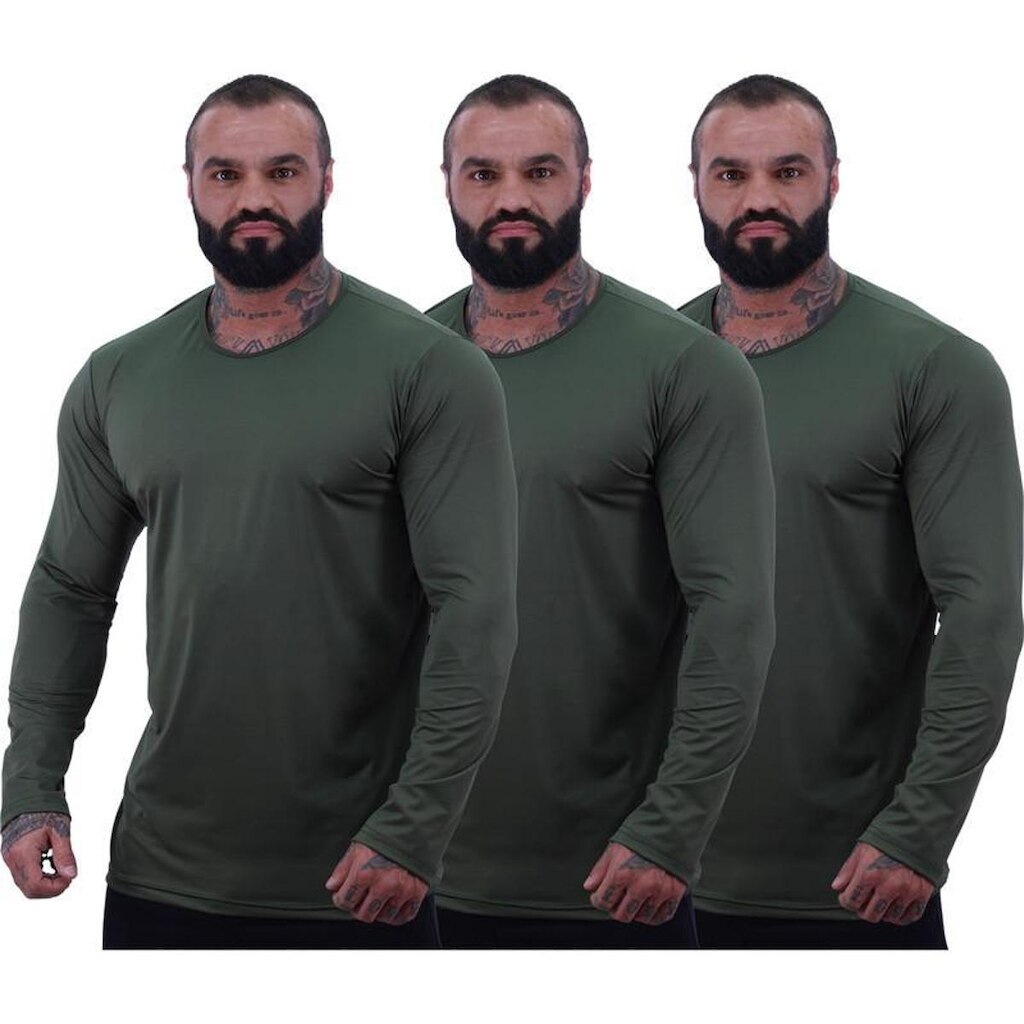 Kit 3 Camiseta Manga Longa MXD Conceito 90% Poliéster 10% Elastano Proteção UV50+