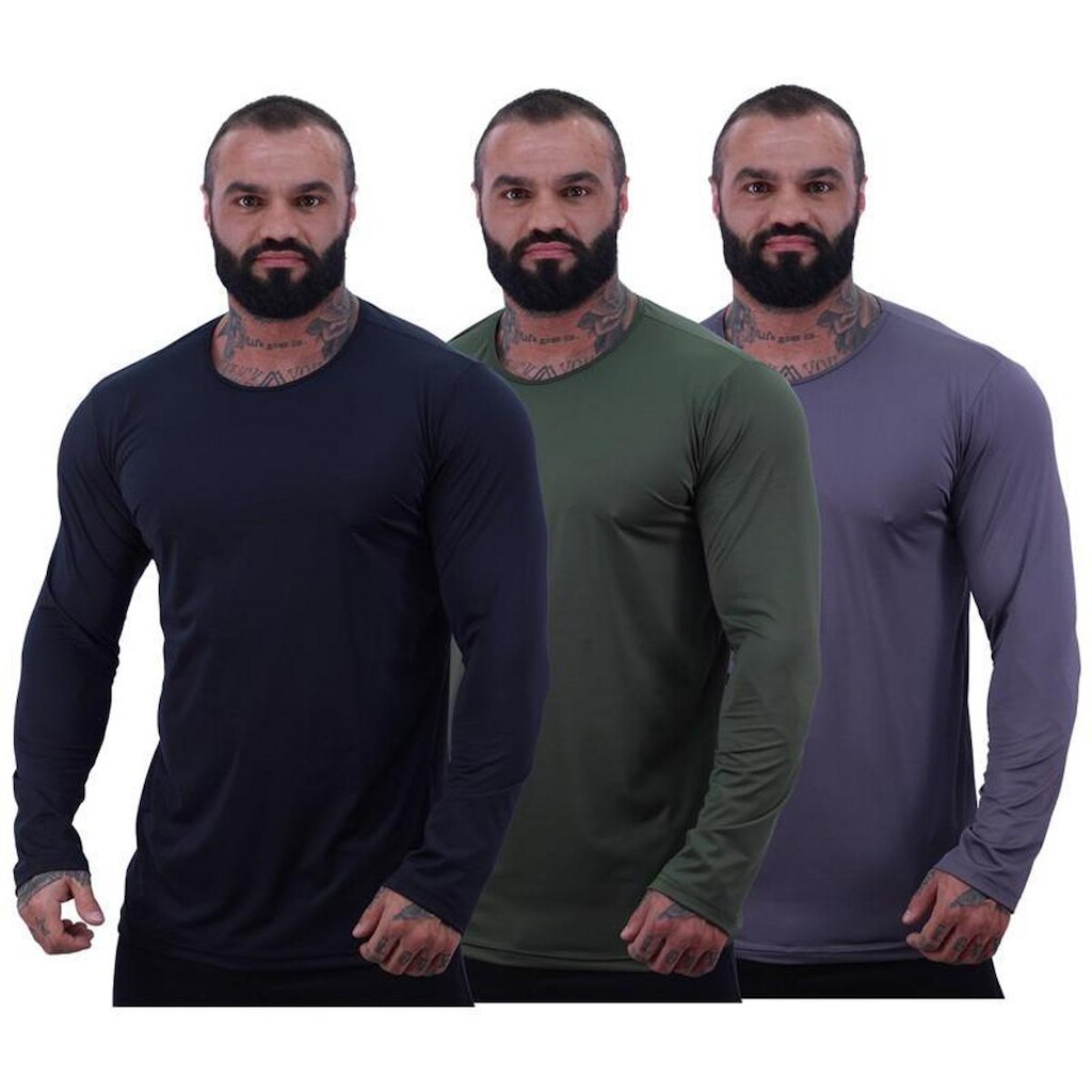 Kit 3 Camiseta Manga Longa MXD Conceito 90% Poliéster 10% Elastano Proteção UV50+