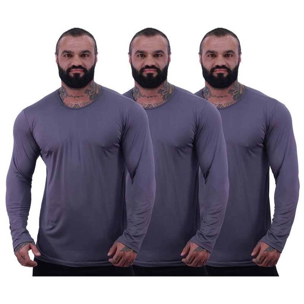 Kit 3 Camiseta Manga Longa MXD Conceito 90% Poliéster 10% Elastano Proteção UV50+