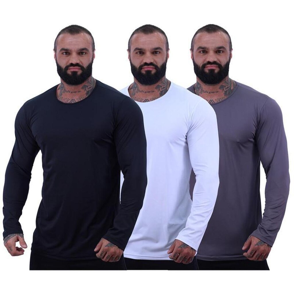 Kit 3 Camiseta Manga Longa MXD Conceito 90% Poliéster 10% Elastano Proteção UV50+