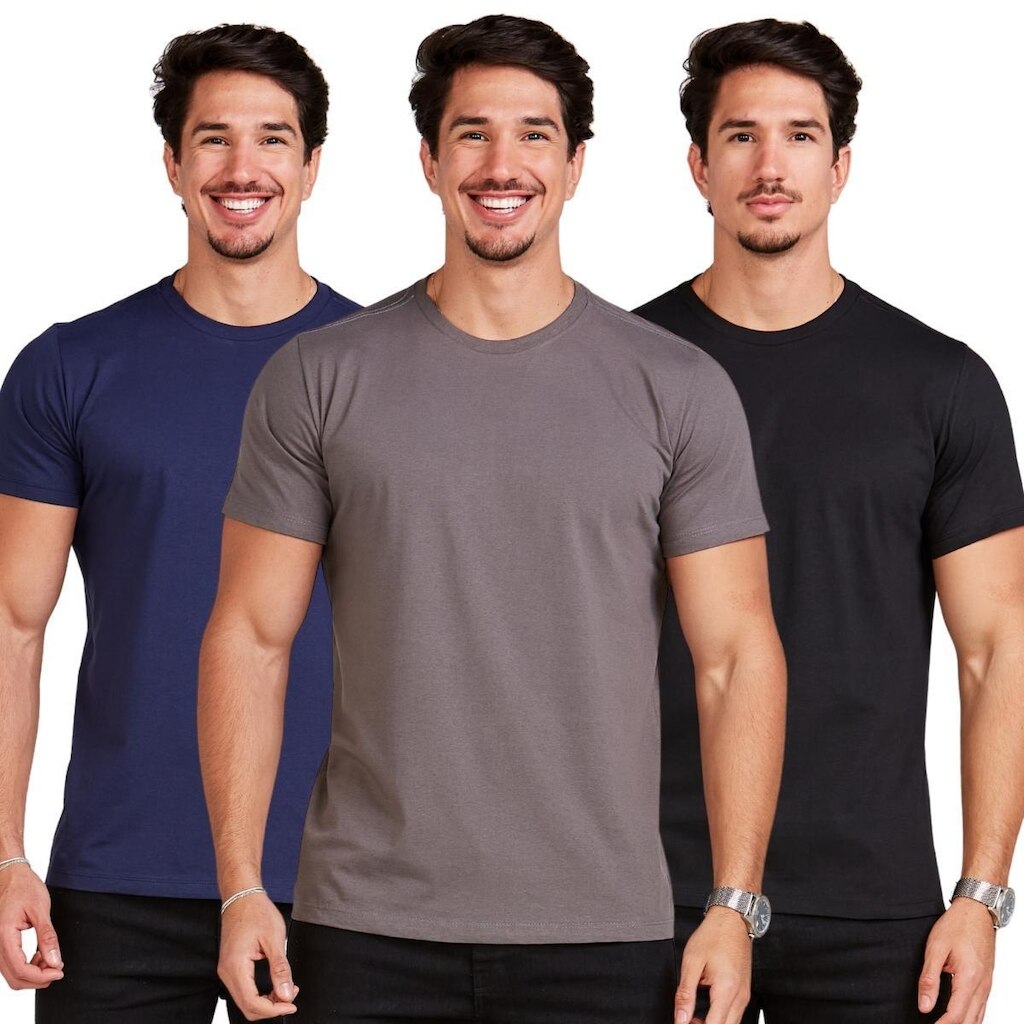 Kit 3 Camiseta Masculina Básica Camisa Manga Curta