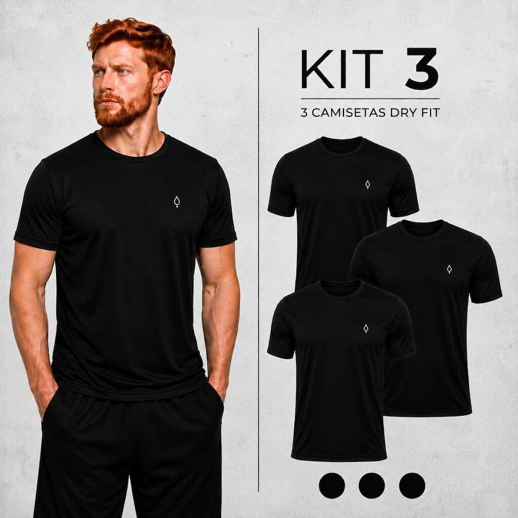 Kit 3 Camiseta Masculina Dry Manga Curta Academia Camisetas