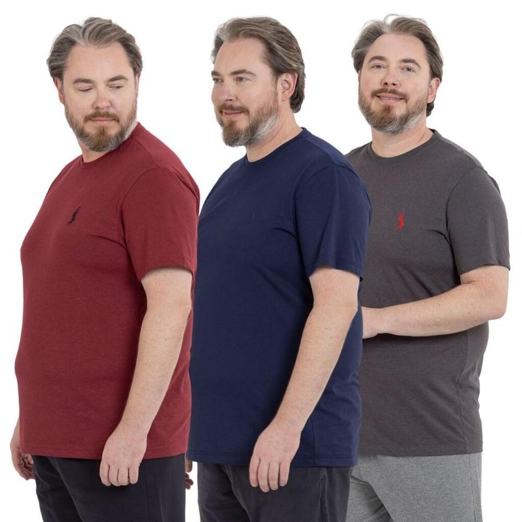 Kit 3 Camiseta Plus Size Básica Casual Masculina Confortável em Malha Leve