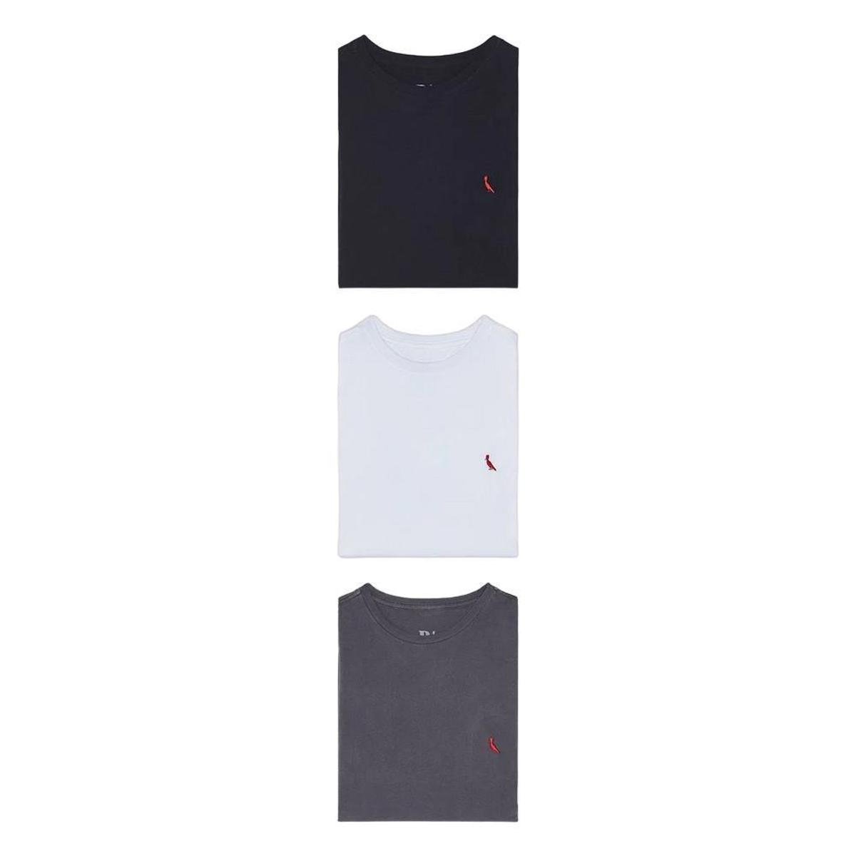 Kit 3 Camisetas Básicas Brasa Pica Pau Bordado Reserva Menor preço em Kit 3 Camisetas Básicas Brasa Pica Pau Bordado Reserva