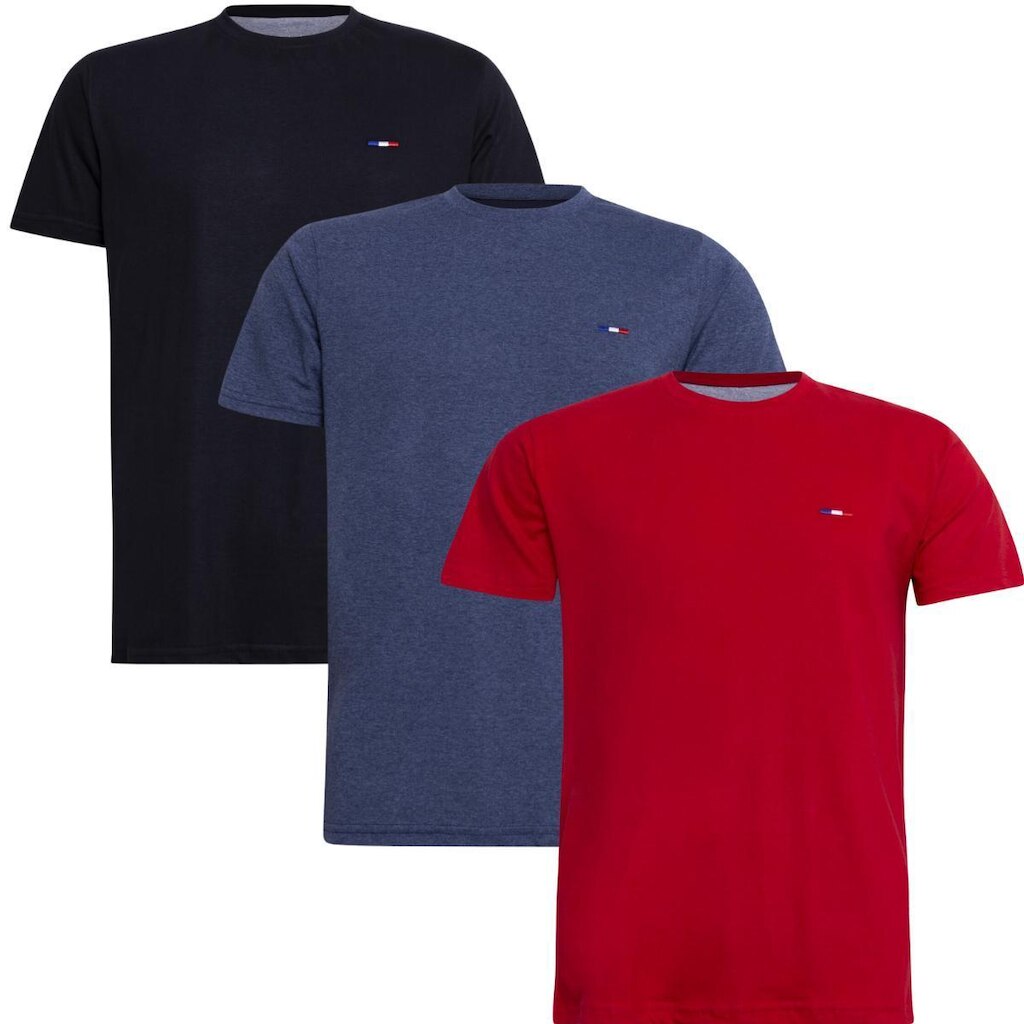 Kit 3 Camisetas Básicas em Algodão Premium no Estilo Clássico Bordado França Vermelha M Mescla Pr