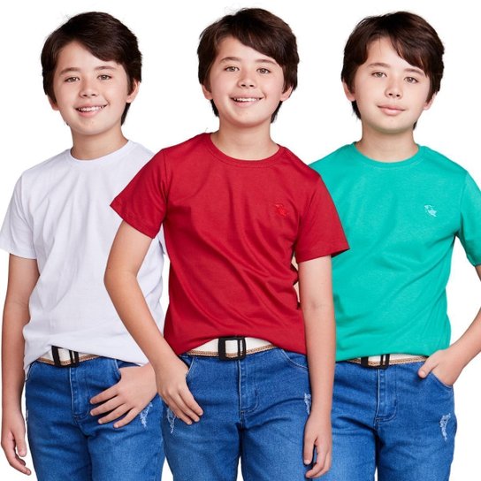 Kit 3 Camisetas Básicas Infantil 100 % Algodão
