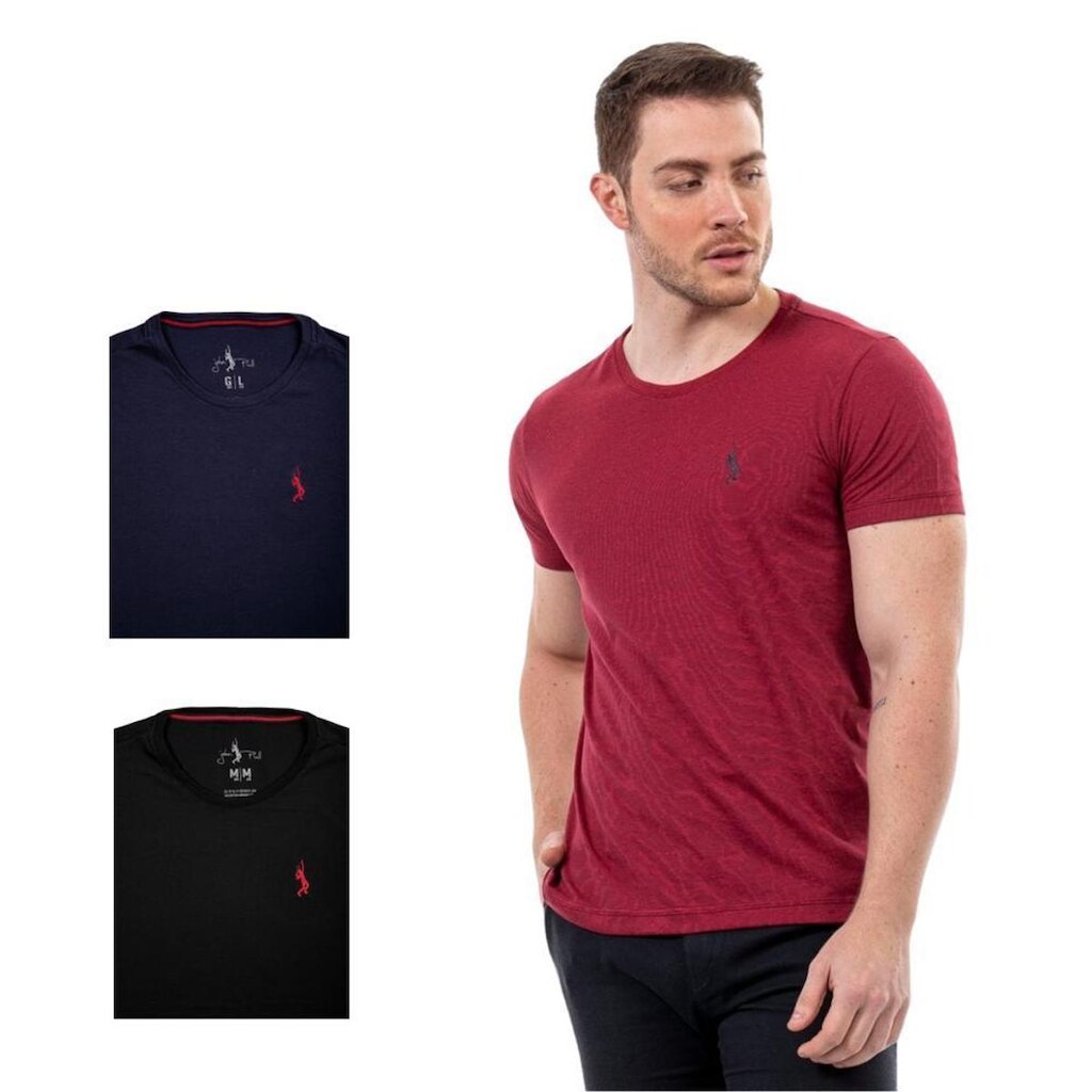 Kit 3 Camisetas Básicas Masculina John Pull Leve Conforto