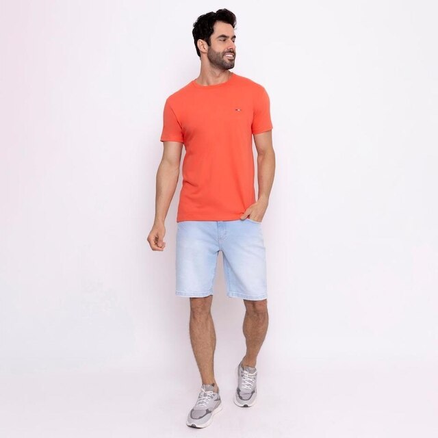 Kit 3 Camisetas Básicas Masculina Premium no Estilo Clássico Bordado França Laranja Branco Preto
