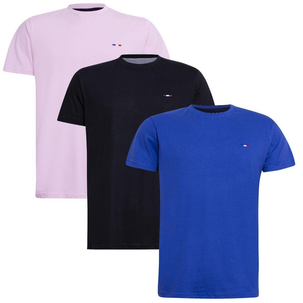 Kit 3 Camisetas Básicas Masculina Premium no Estilo Clássico Bordado França Royal Preto Rosa