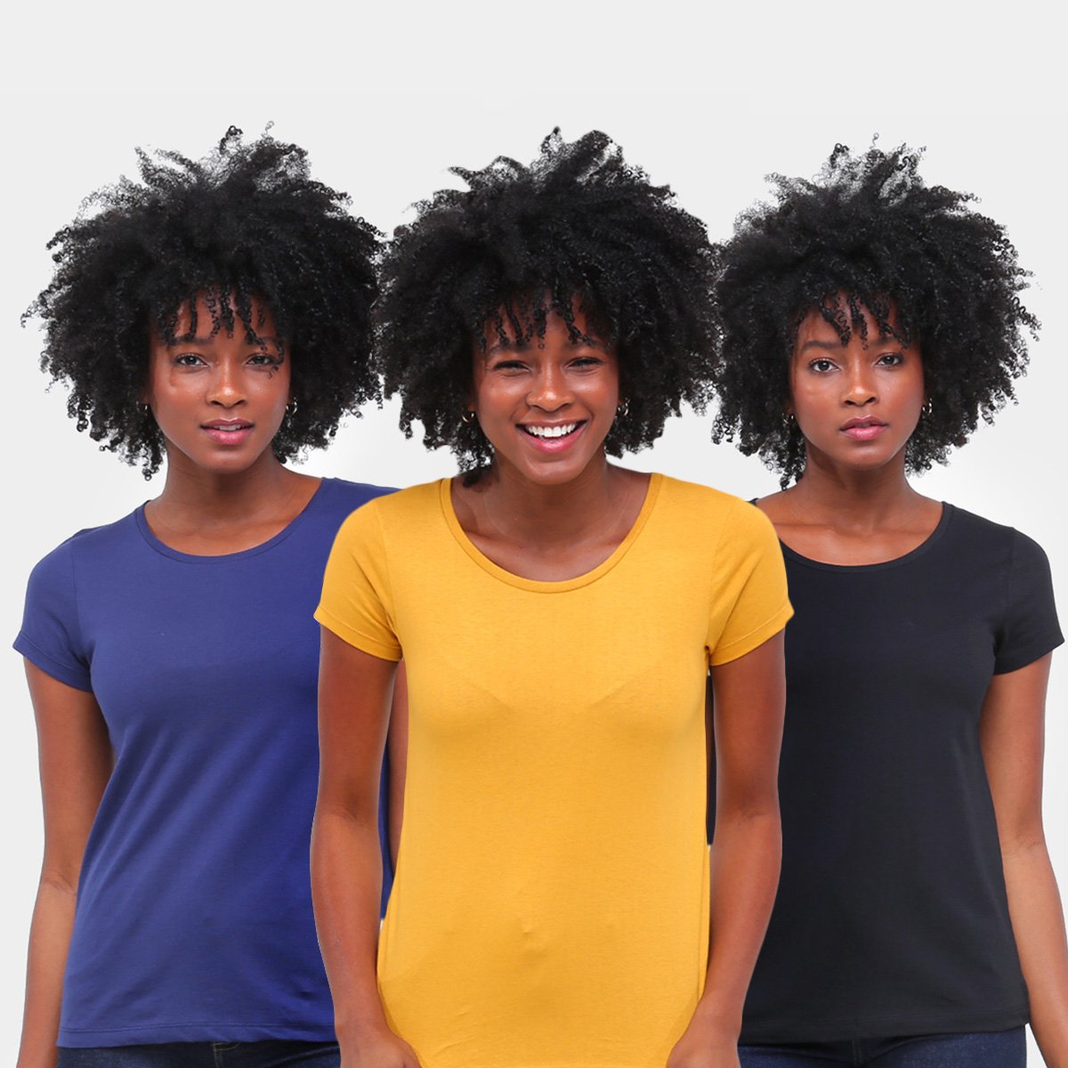 Kit 3 Camisetas Básicos Feminina - Amarelo+Marinho é boa?