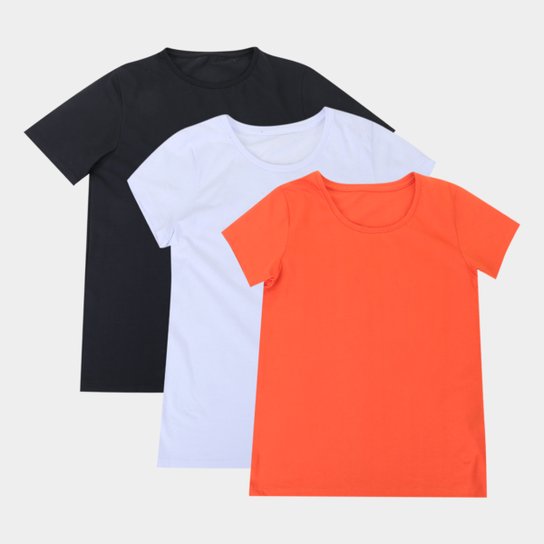 Kit 3 Camisetas Básicos Feminina - Branco+Preto