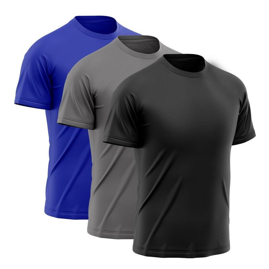 Kit 3 Camisetas de Academia- Azul+Cinza+Preta
