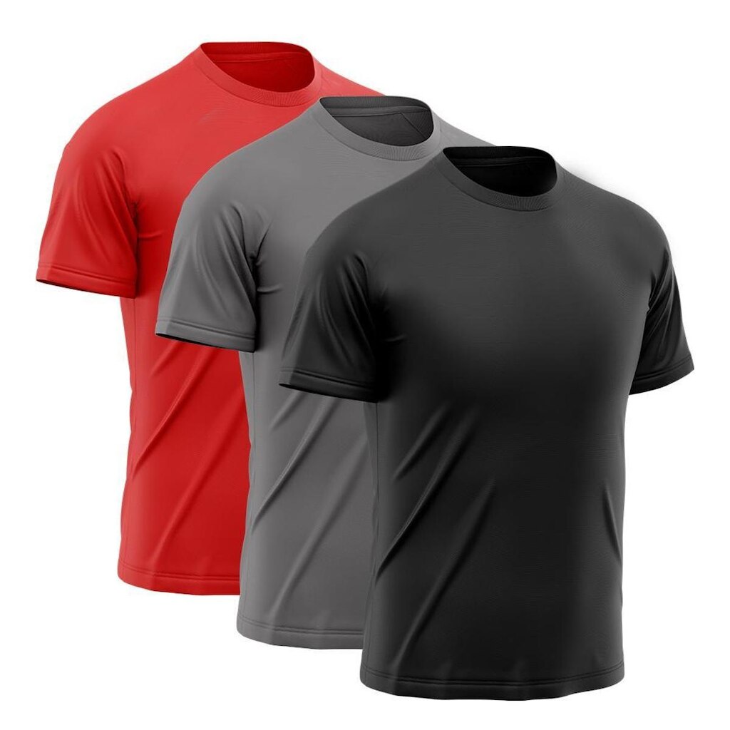 Kit 3 Camisetas de Academia- Vermelha+Cinza+Preta