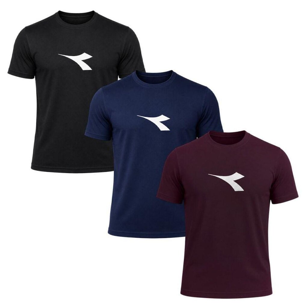 Kit 3 Camisetas Diadora Big Logo Masculino - Marinho e Preto GG