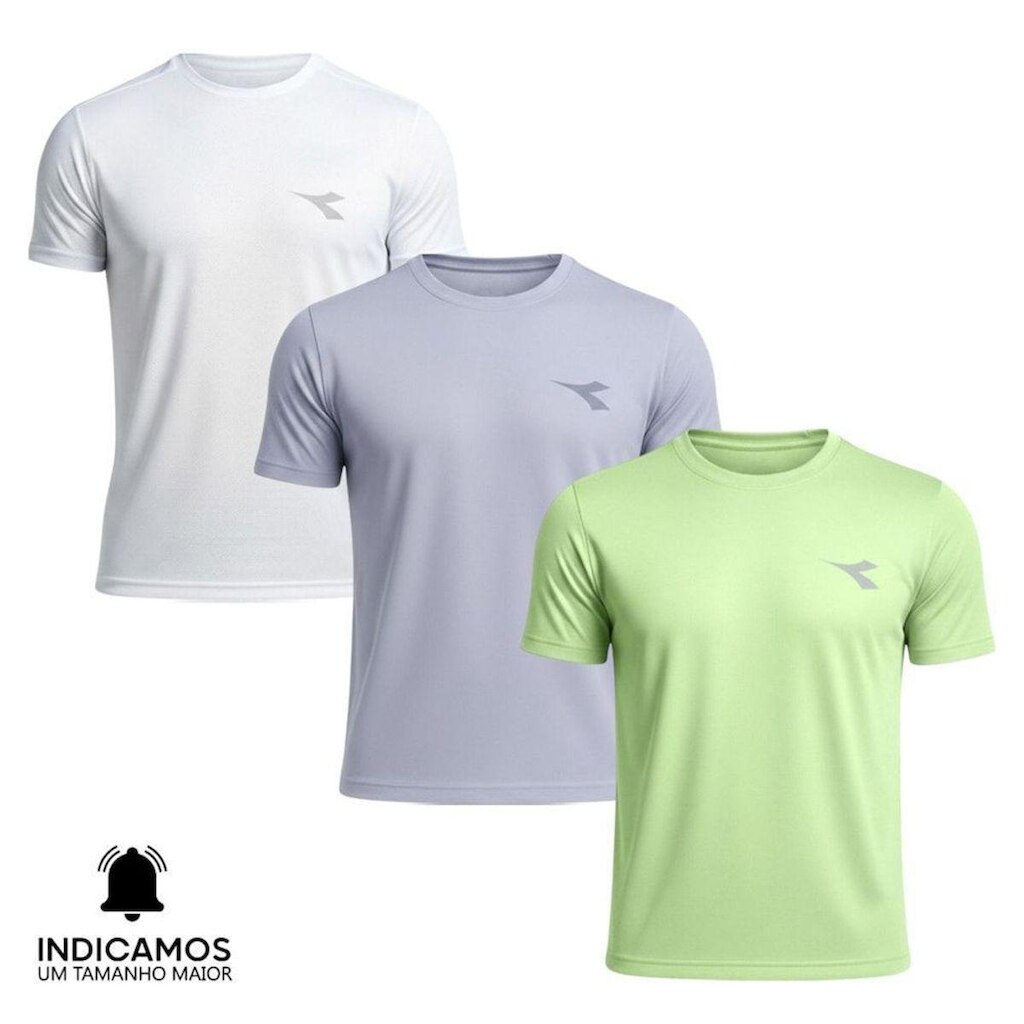 Kit 3 Camisetas Diadora Small Logo Masculina - Branco e Verde Claro XGG