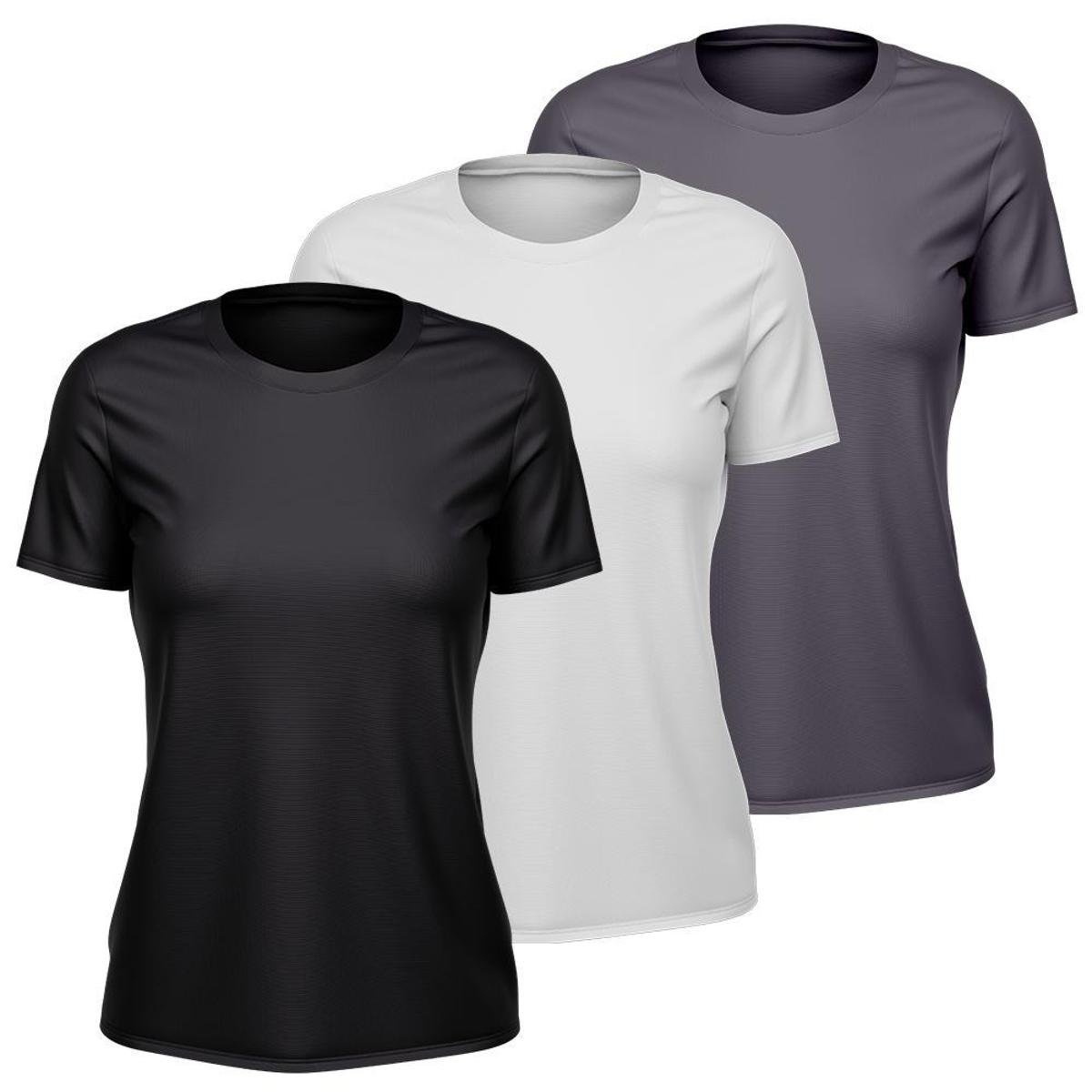 Kit 3 Camisetas Feminina Dry Manga Curta Proteção UV Slim Fit Básica Academia Treino Fitness