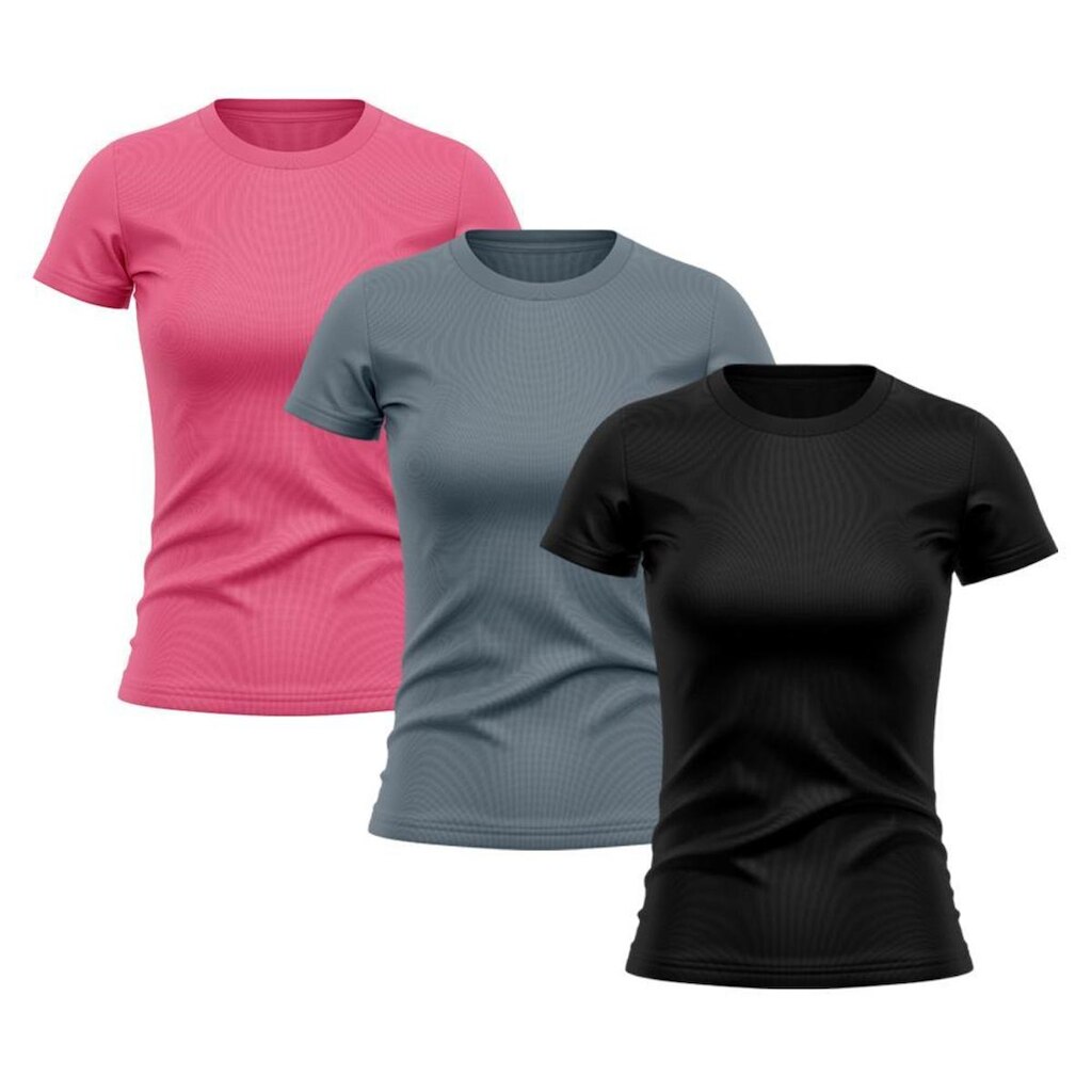 Kit 3 Camisetas Feminina Dry Proteção Solar UV Manga Curta Básica Lisa Academia Treino Fitness Blusa