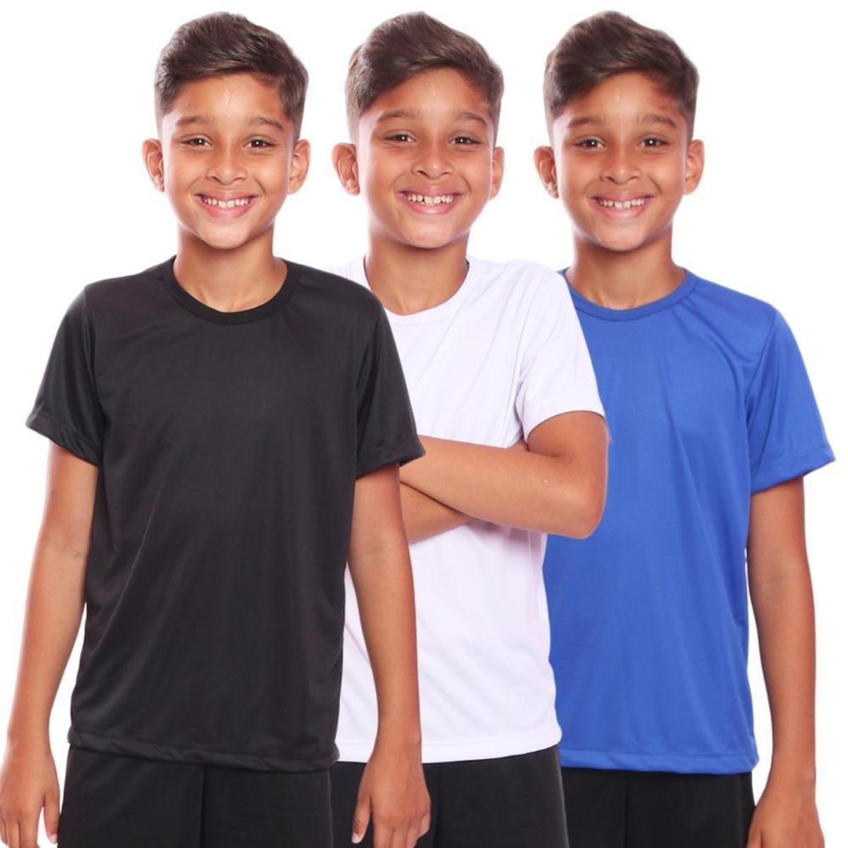 Kit 3 Camisetas Infantil Unissex Manga Curta Proteção Solar UV +50 Praia Piscina