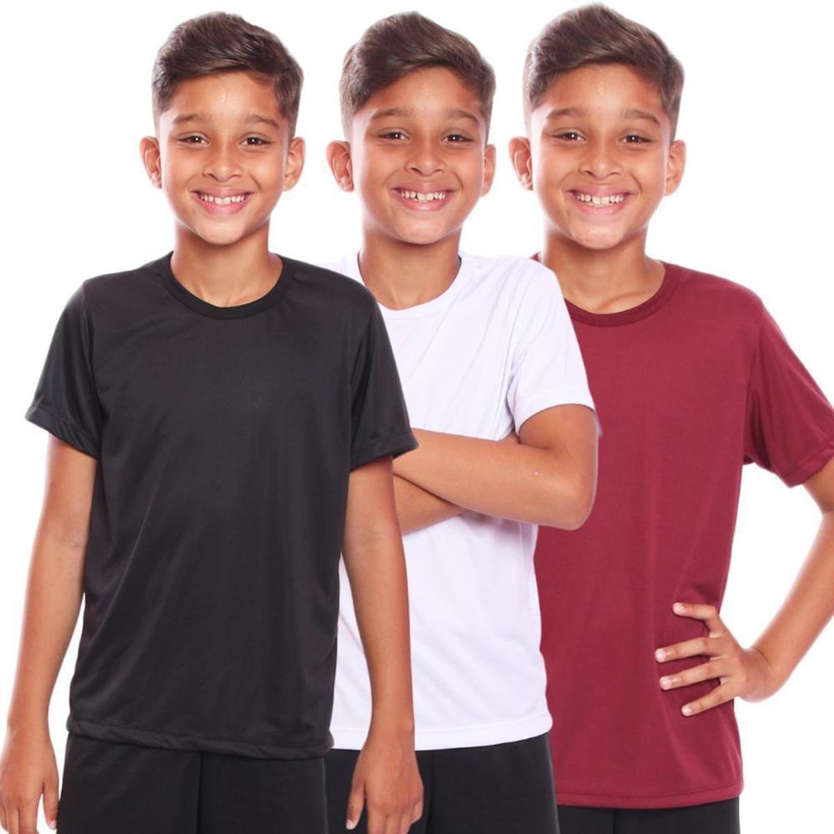 Kit 3 Camisetas Infantil Unissex Manga Curta Proteção Solar UV +50 Praia Piscina