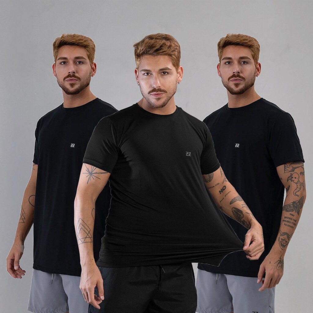 Kit 3 Camisetas Masculina Academia Poliamida Manga Curta Treino Camisa Malhar Dia A Dia Premium