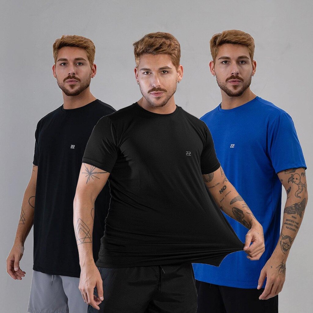 Kit 3 Camisetas Masculina Academia Poliamida Manga Curta Treino Camisa Malhar Dia A Dia Premium