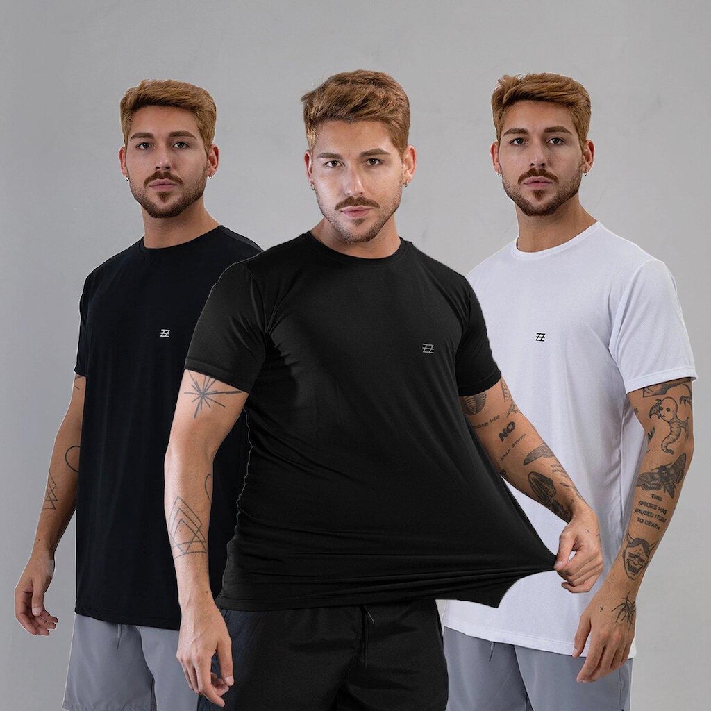 Kit 3 Camisetas Masculina Academia Poliamida Manga Curta Treino Camisa Malhar Dia A Dia Premium