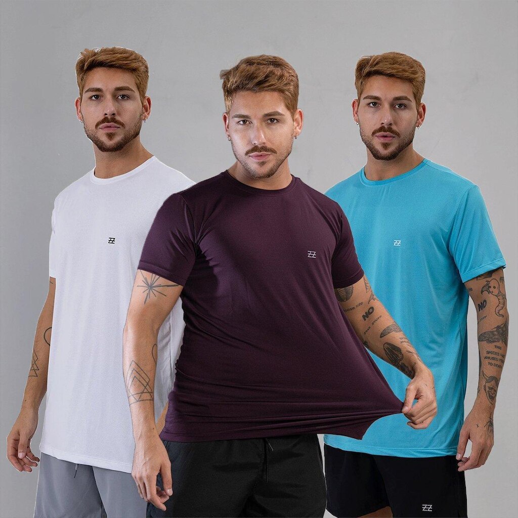 Kit 3 Camisetas Masculina Academia Poliamida Manga Curta Treino Camisa Malhar Dia A Dia Premium